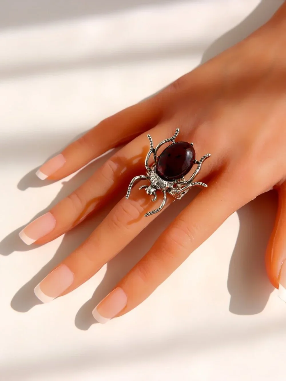 Sterling Silver Scarab Ring with Baltic Amber